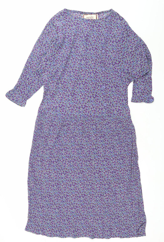Wallis Womens Purple Floral Midi Shirt Dress Size 12 Viscose
