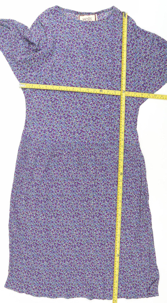 Wallis Womens Purple Floral Midi Shirt Dress Size 12 Viscose