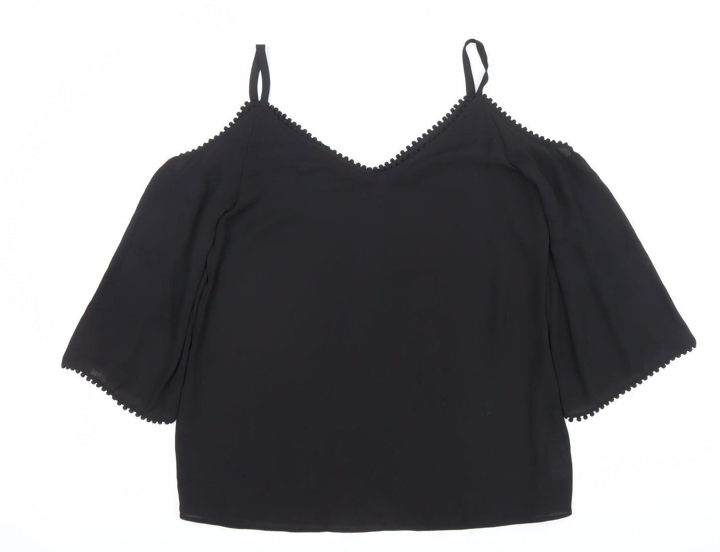 Wallis Women’s Black Cold Shoulder Blouse Size S V-Neck Chiffon