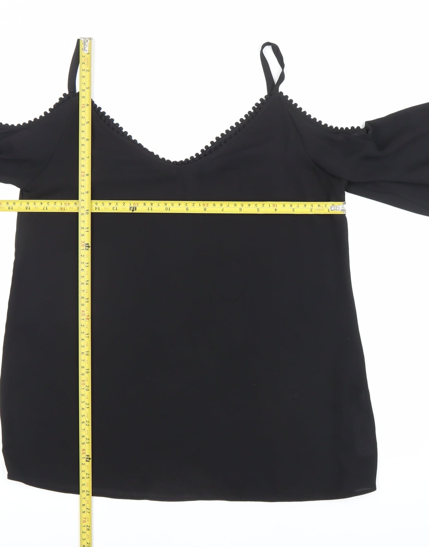 Wallis Women’s Black Cold Shoulder Blouse Size S V-Neck Chiffon