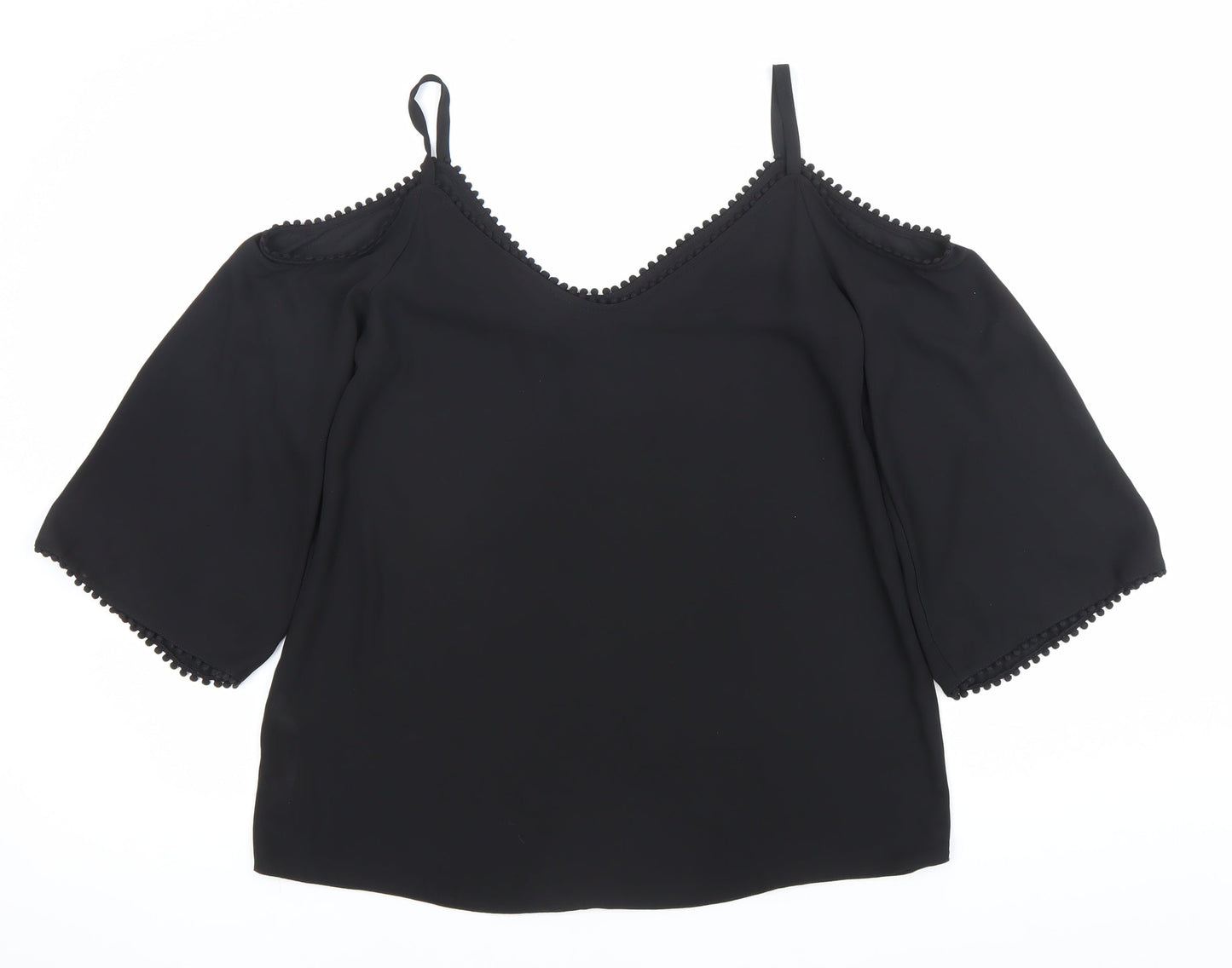 Wallis Women’s Black Cold Shoulder Blouse Size S V-Neck Chiffon