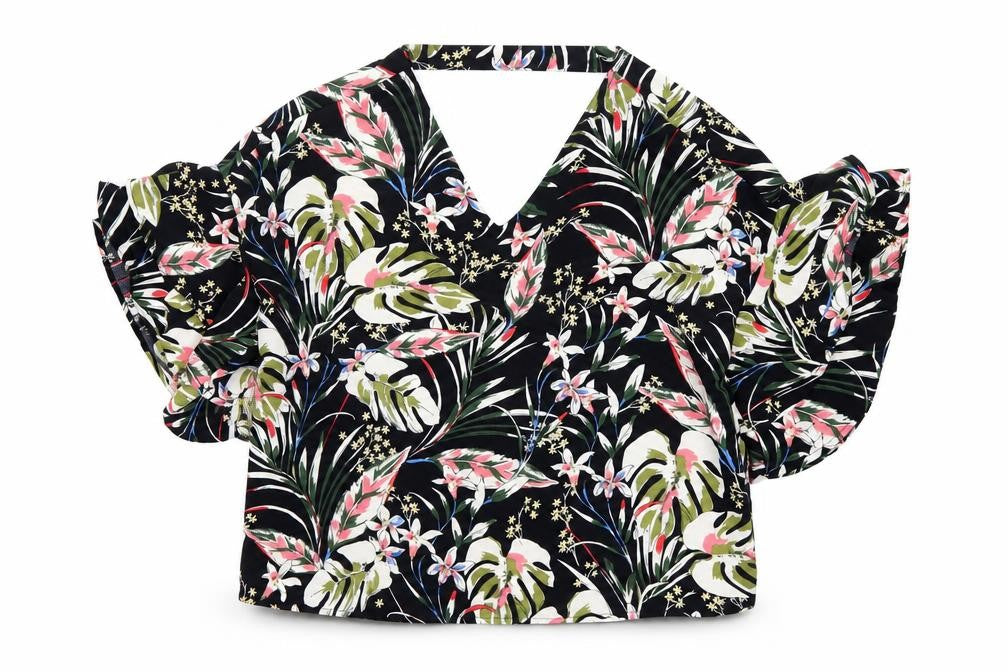 Blue Vanilla Womens Multicoloured Floral Wrap Ruffle Blouse Size 10