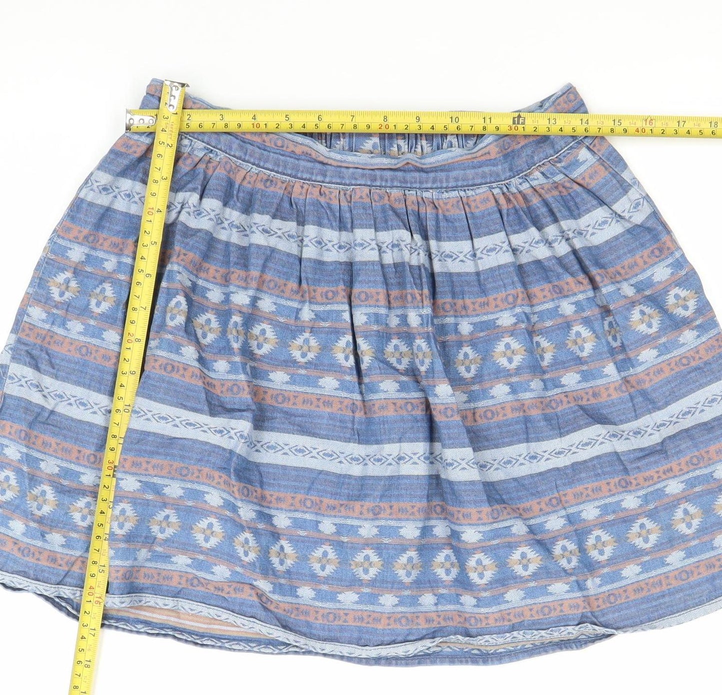 Vero Moda Women’s Blue Brown Tribal Cotton A-Line Skirt S