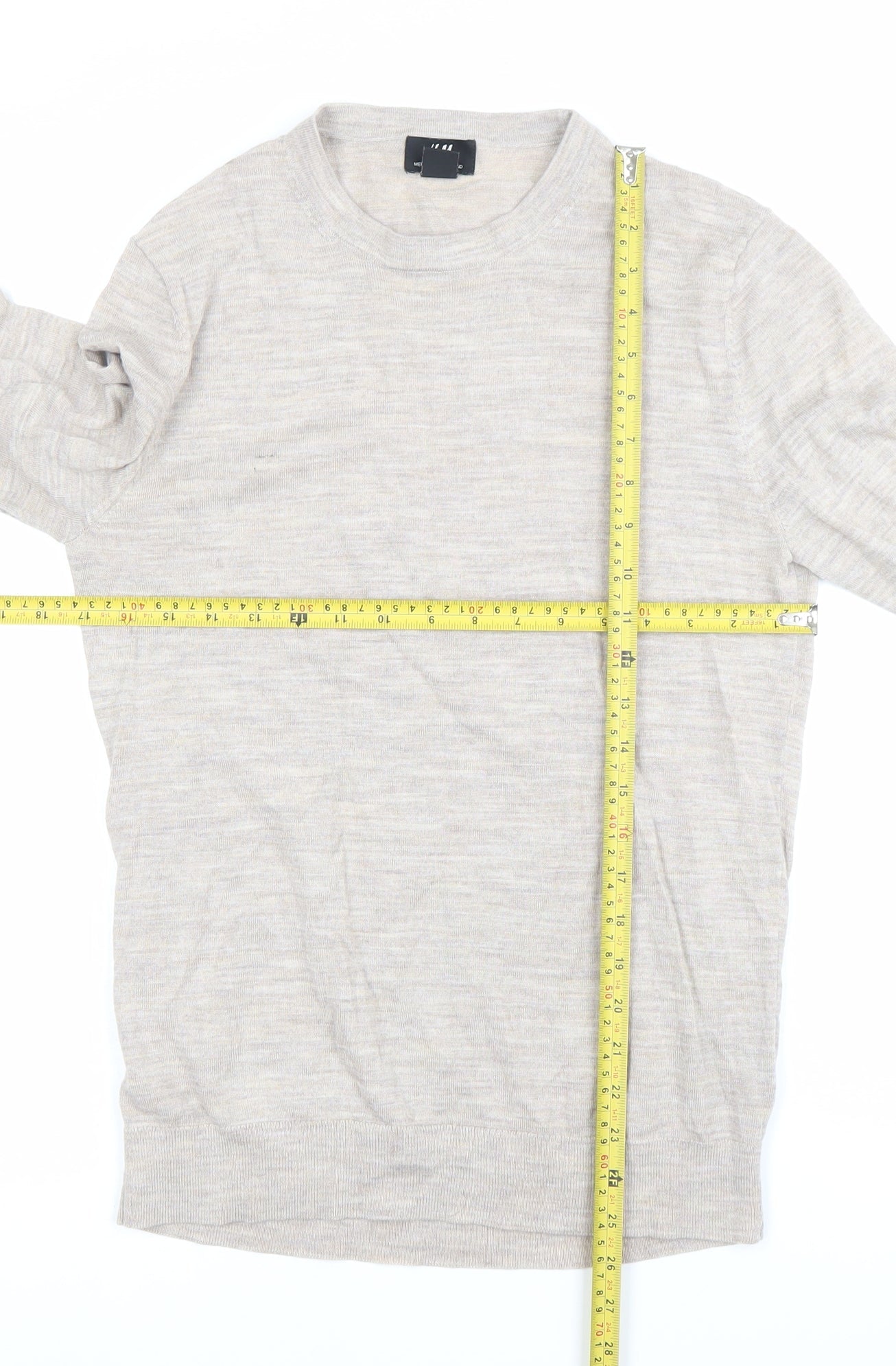 H&M Men’s Beige Wool Blend Crew Neck Jumper Size S