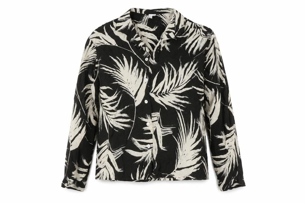 AND/OR Womens Black White Tropical Print Button-Up Shirt Size 10