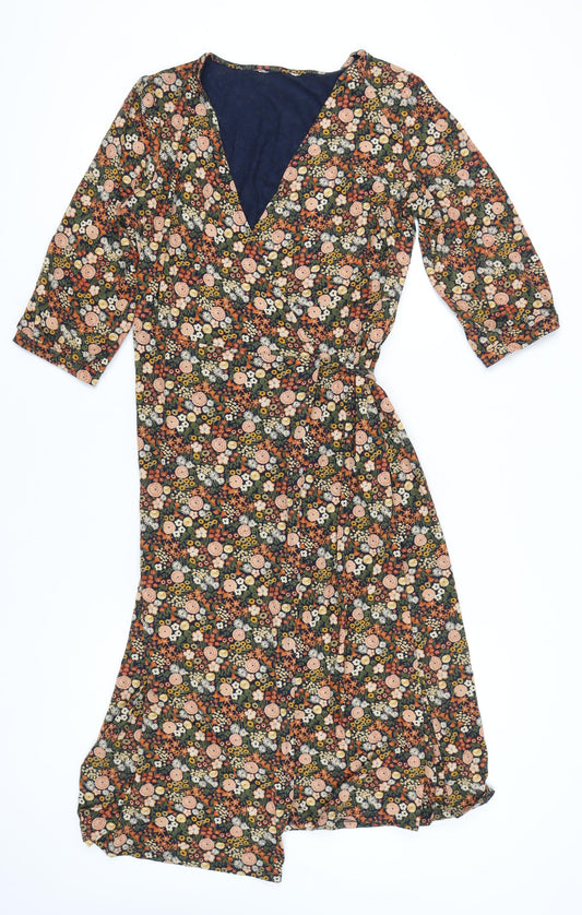 Seasalt Women’s Multicoloured Floral Midi Wrap Dress Size 12