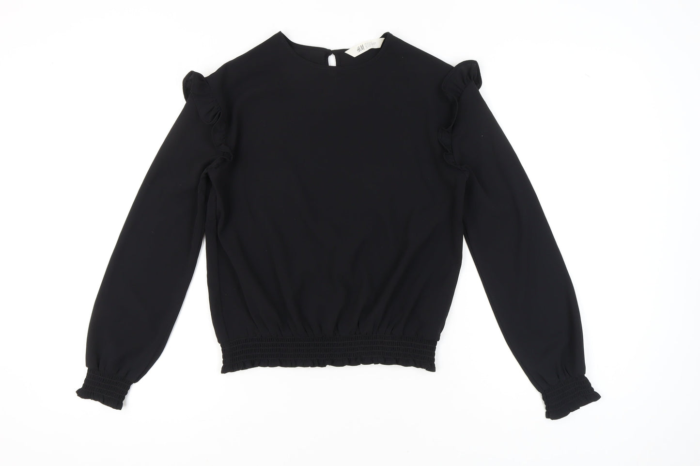 H&M Teens Black Long Sleeve Ruffle Blouse Size 14 Polyester