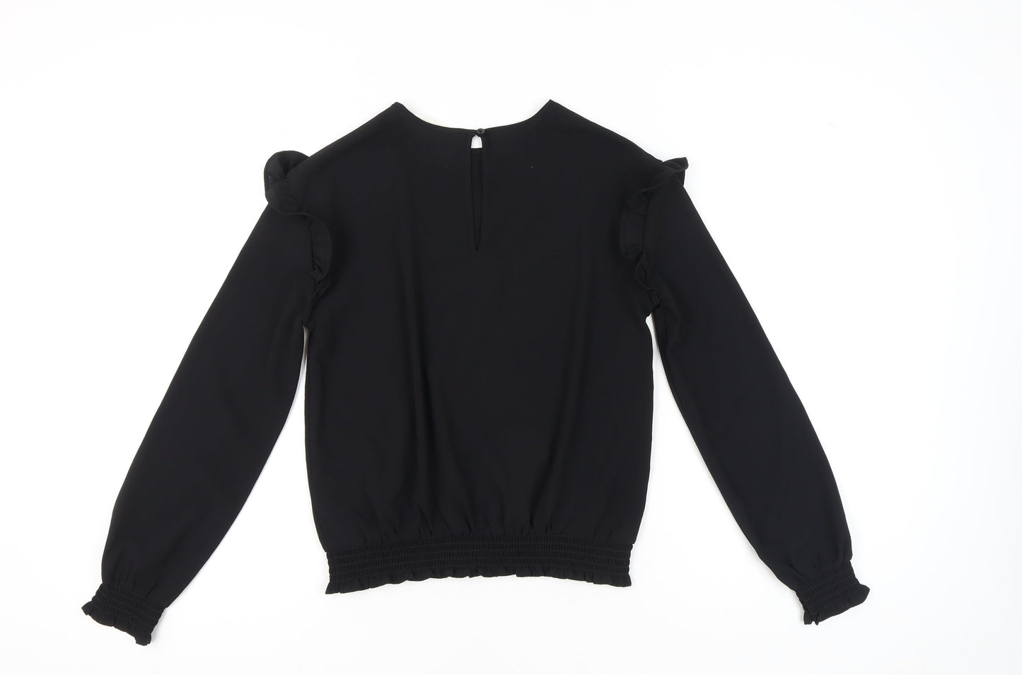 H&M Teens Black Long Sleeve Ruffle Blouse Size 14 Polyester