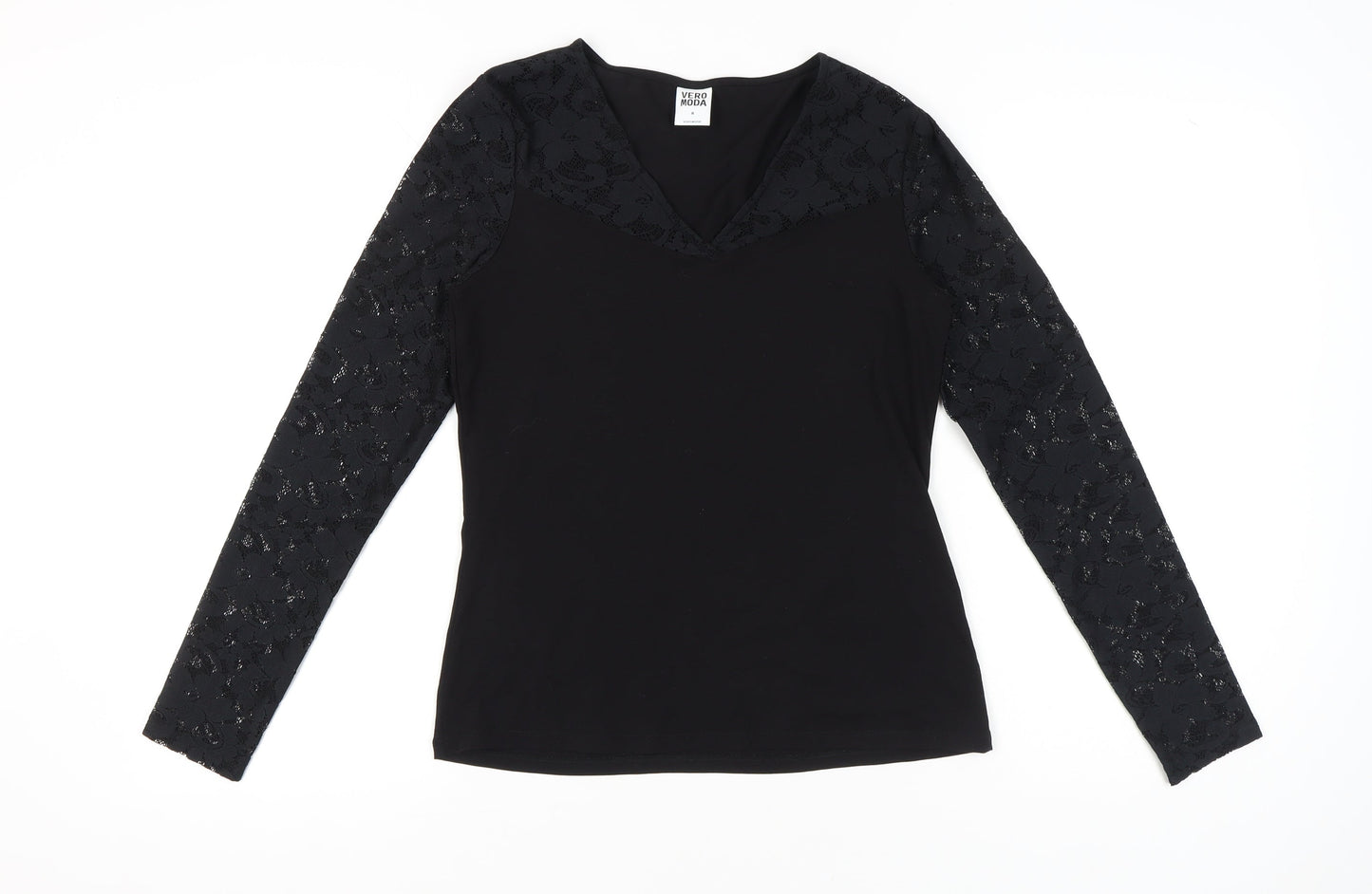 Vero Moda Women’s Black Lace Sleeve V-Neck Tunic Blouse Size M
