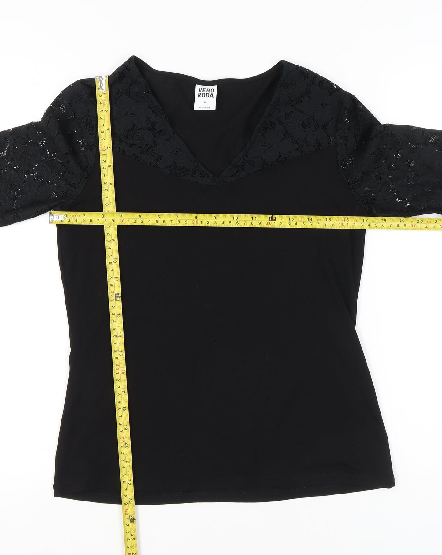 Vero Moda Women’s Black Lace Sleeve V-Neck Tunic Blouse Size M