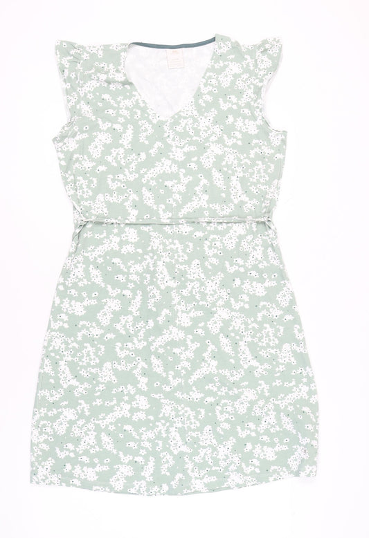 Trespass Women’s Green Floral Shift Dress Size 12 V-Neck Sleeveless