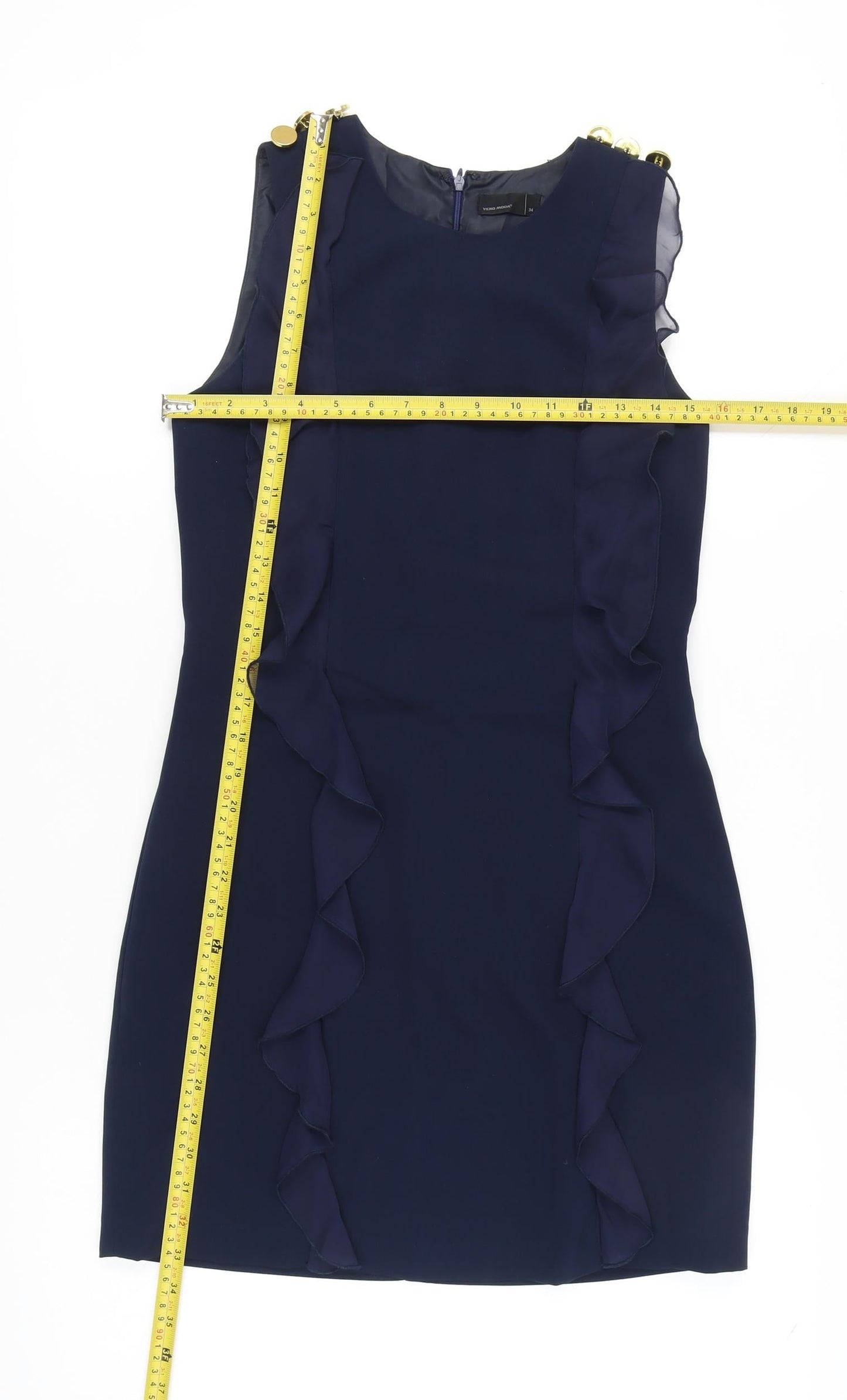 Vero Moda Women’s Blue Size 6 Sleeveless Sheath Ruffle Dress