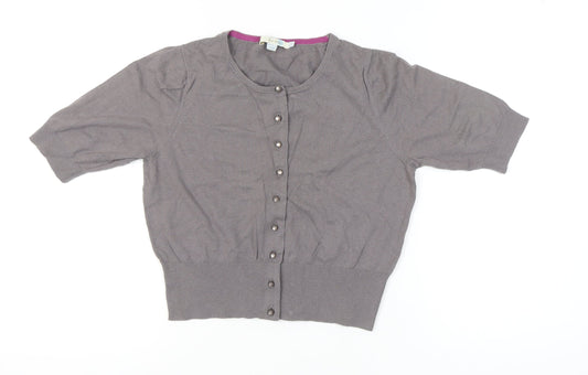 Boden Women's Grey Cardigan UK 14 Short Sleeve Crew Neck