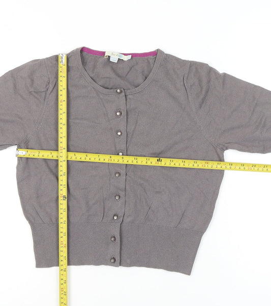 Boden Women's Grey Cardigan UK 14 Short Sleeve Crew Neck