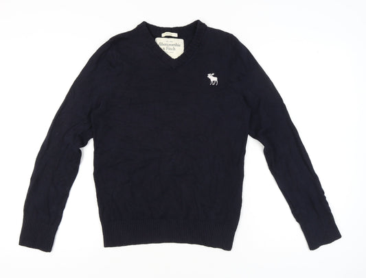 Abercrombie & Fitch Men’s Blue Cotton Wool Cashmere V-Neck Jumper L