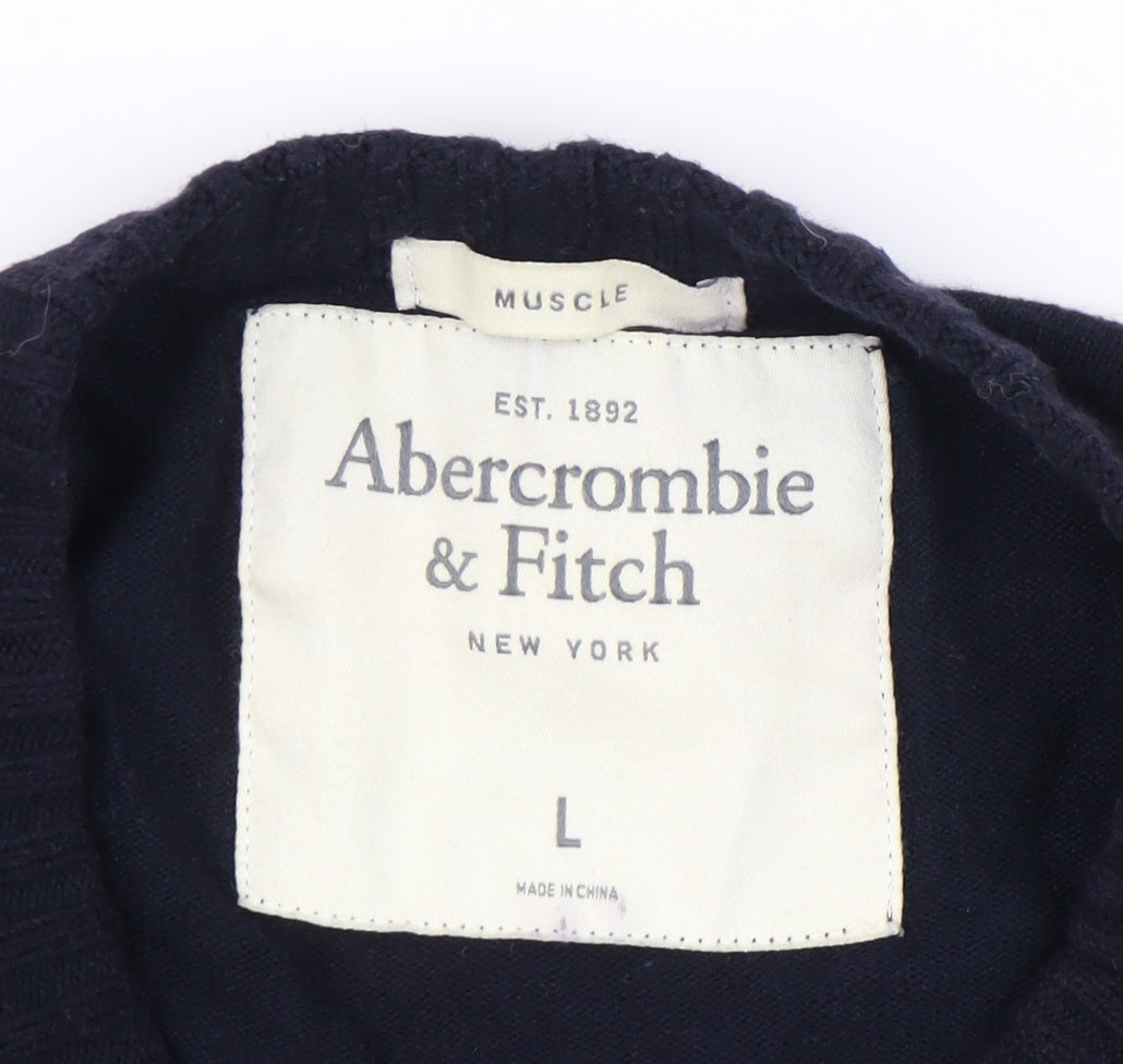 Abercrombie & Fitch Men’s Blue Cotton Wool Cashmere V-Neck Jumper L