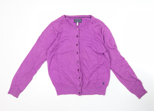 Joules Women's Purple Cardigan UK 12 Crew Neck Long Sleeve Knit