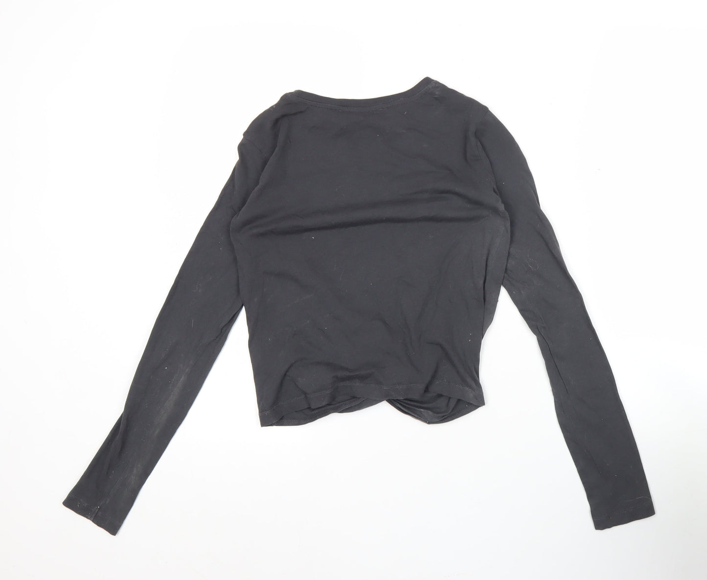 AllSaints Women Black Cotton Long Sleeve Cropped T-Shirt Small