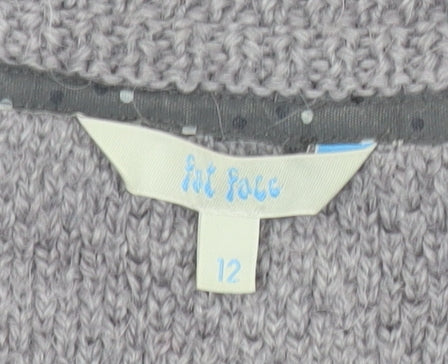 Fat Face Womens Grey Wool Alpaca Blend Cardigan Size 12 V-Neck