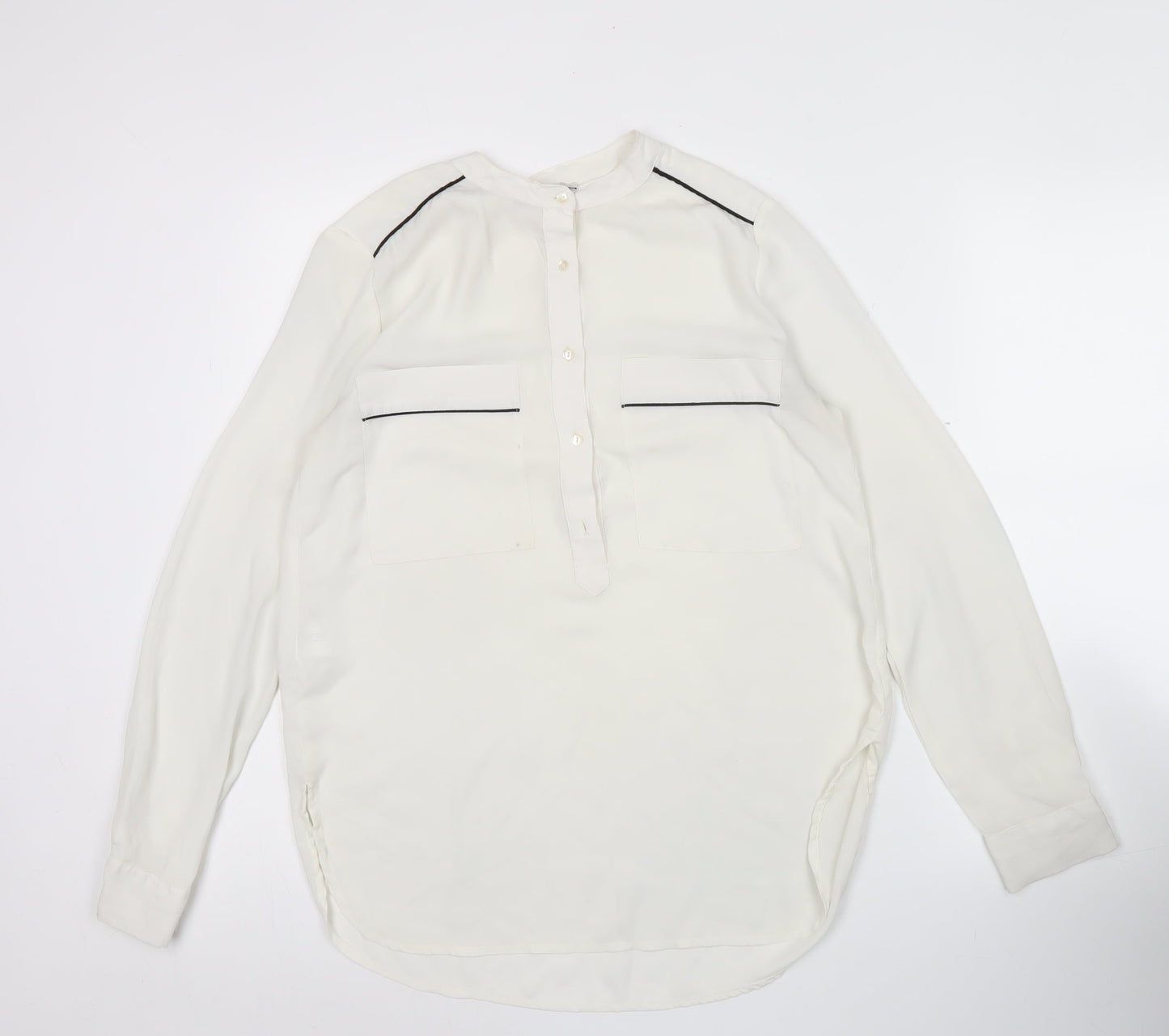 Mango Women Ivory XS Long Sleeve Tunic Blouse Lightweight Workwear