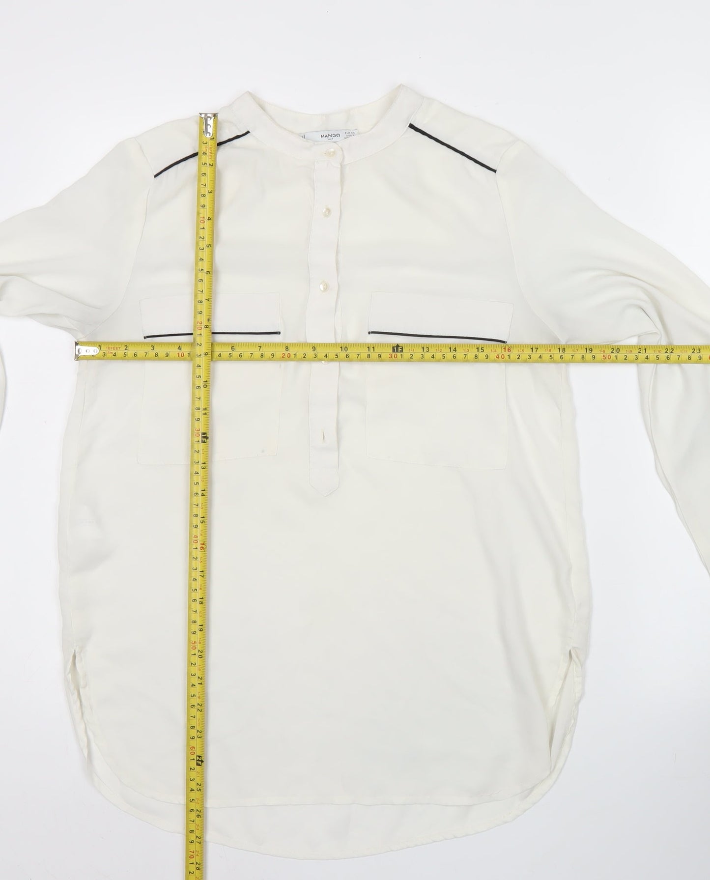 Mango Women Ivory XS Long Sleeve Tunic Blouse Lightweight Workwear