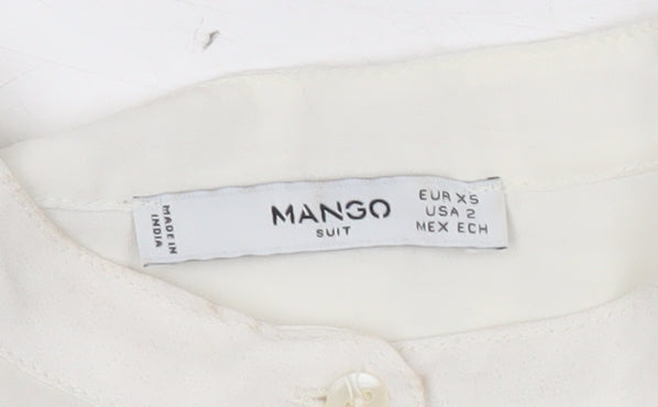 Mango Women Ivory XS Long Sleeve Tunic Blouse Lightweight Workwear