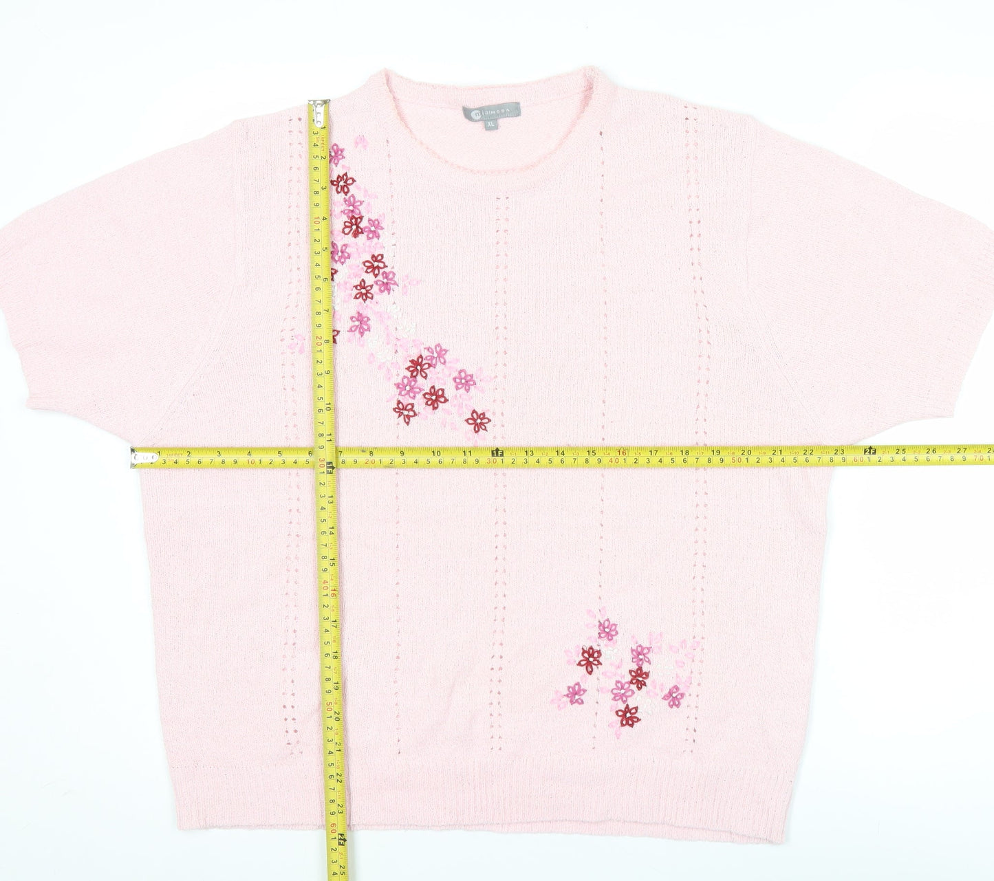 Mia Moda Womens Pink Floral Embroidered Pullover Jumper XL