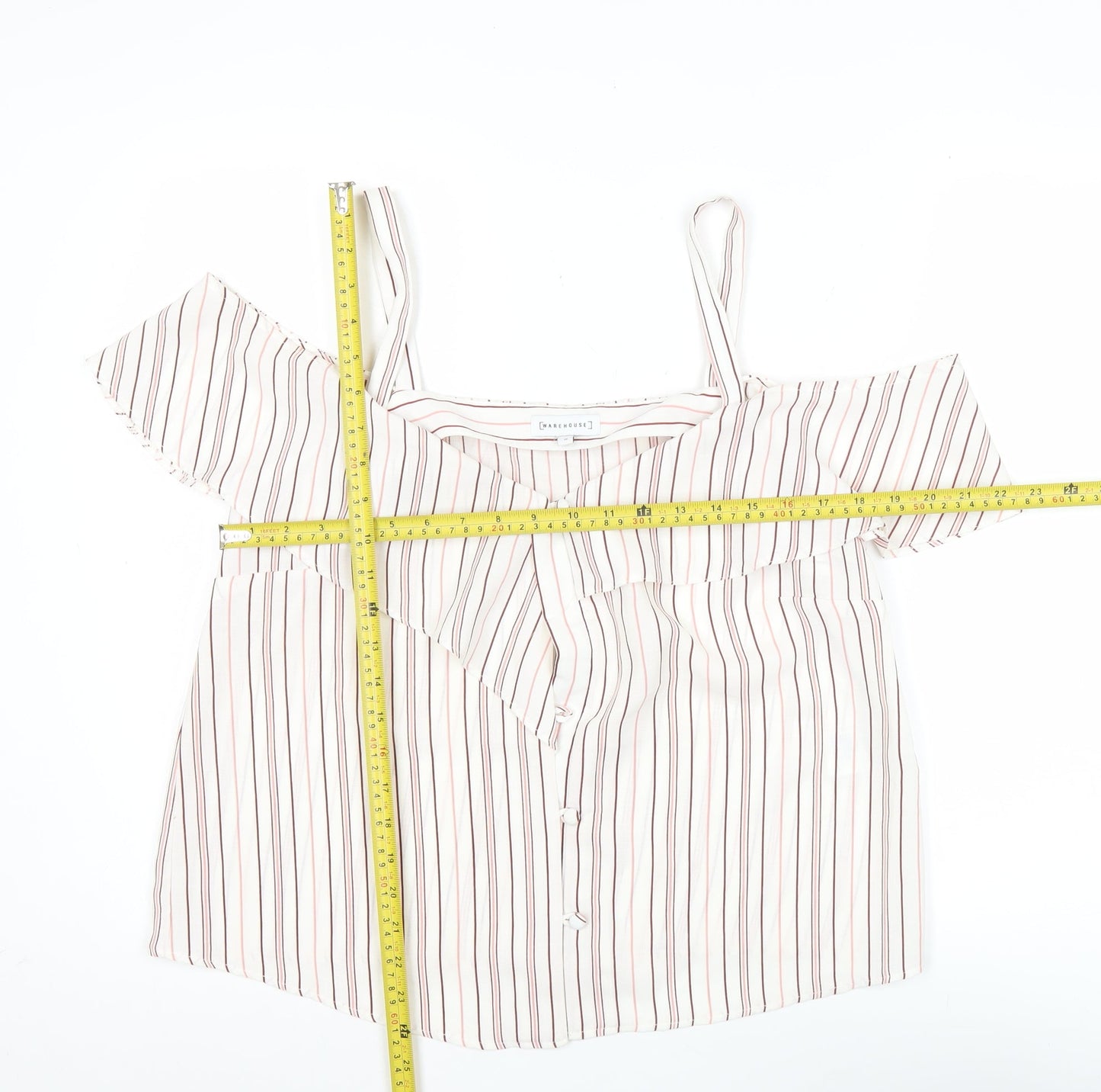 Warehouse Womens White Striped Off Shoulder Blouse Size 16