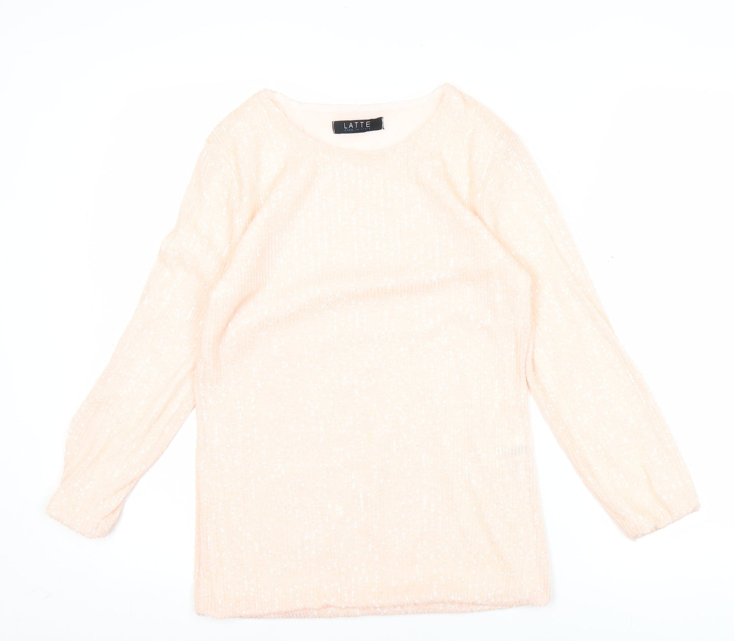 Latte Womens Beige Knit Blouse Crew Neck Long Sleeve Size M