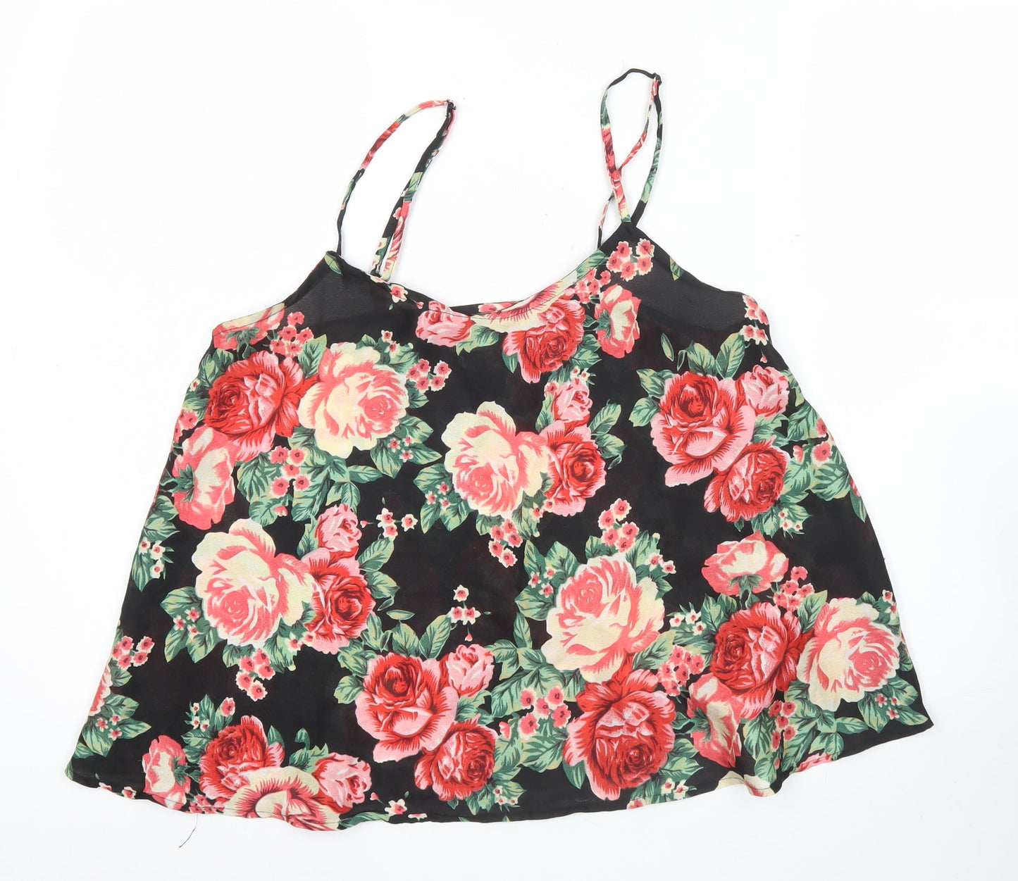 Opção Womens Floral Camisole Tank Top Black Multicoloured Size M