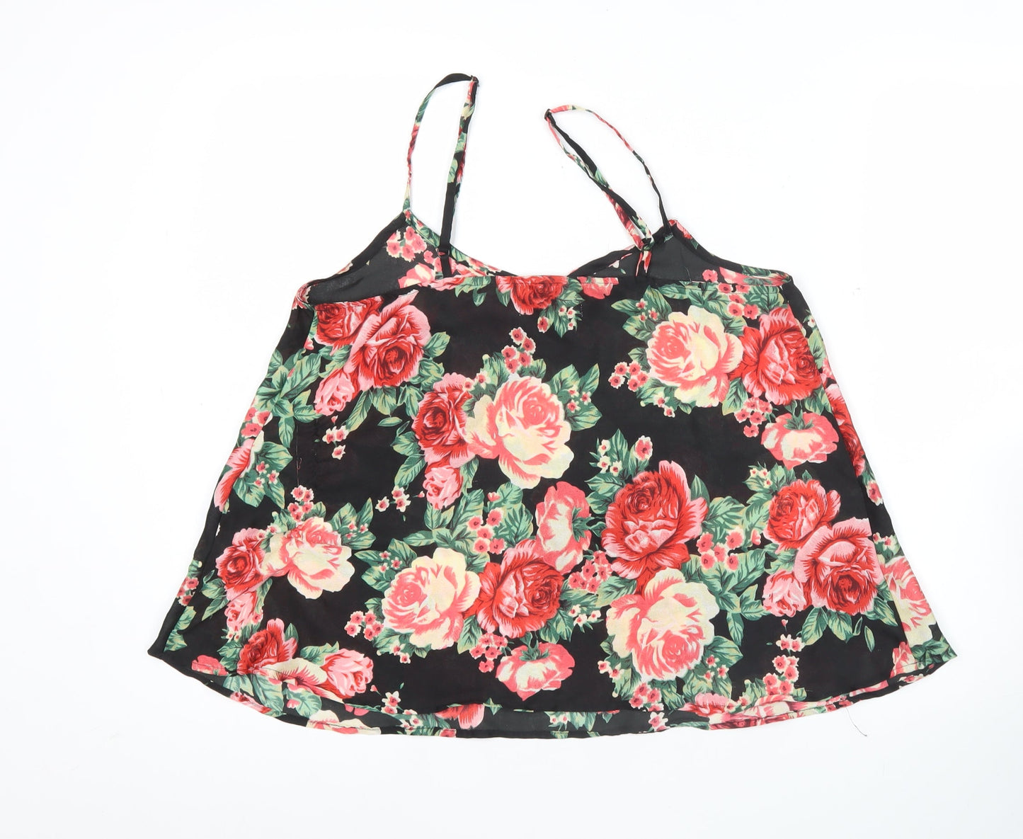 Opção Womens Floral Camisole Tank Top Black Multicoloured Size M