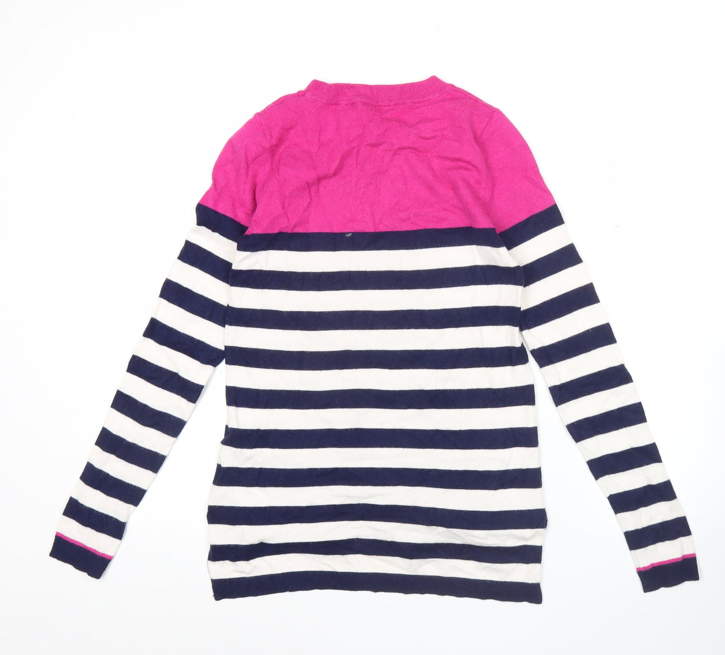 Oasis Womens XS Pink Navy White Striped Star Jumper Crew Neck
