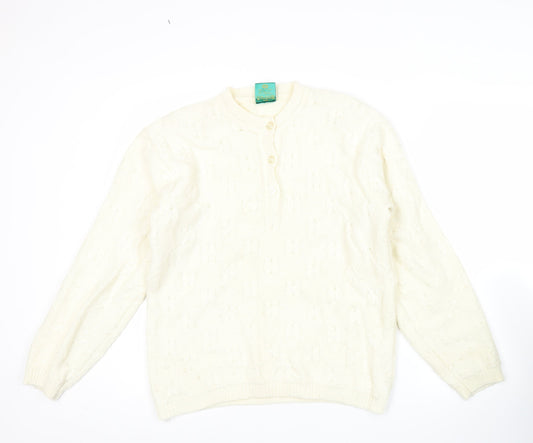 Canda Women’s Ivory Henley Jumper Size 14 Wool Blend Knit