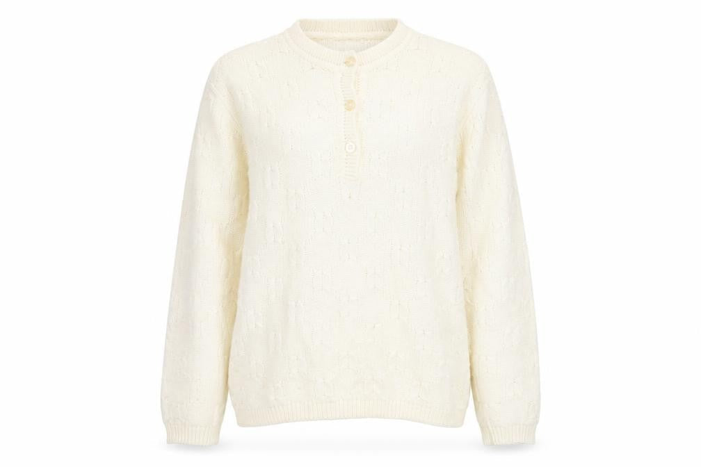 Front view of Canda Women’s Ivory Henley Jumper, size UK 14, Wool Blend Knit