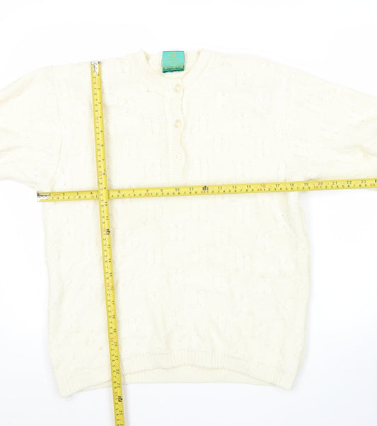 Canda Women’s Ivory Henley Jumper Size 14 Wool Blend Knit