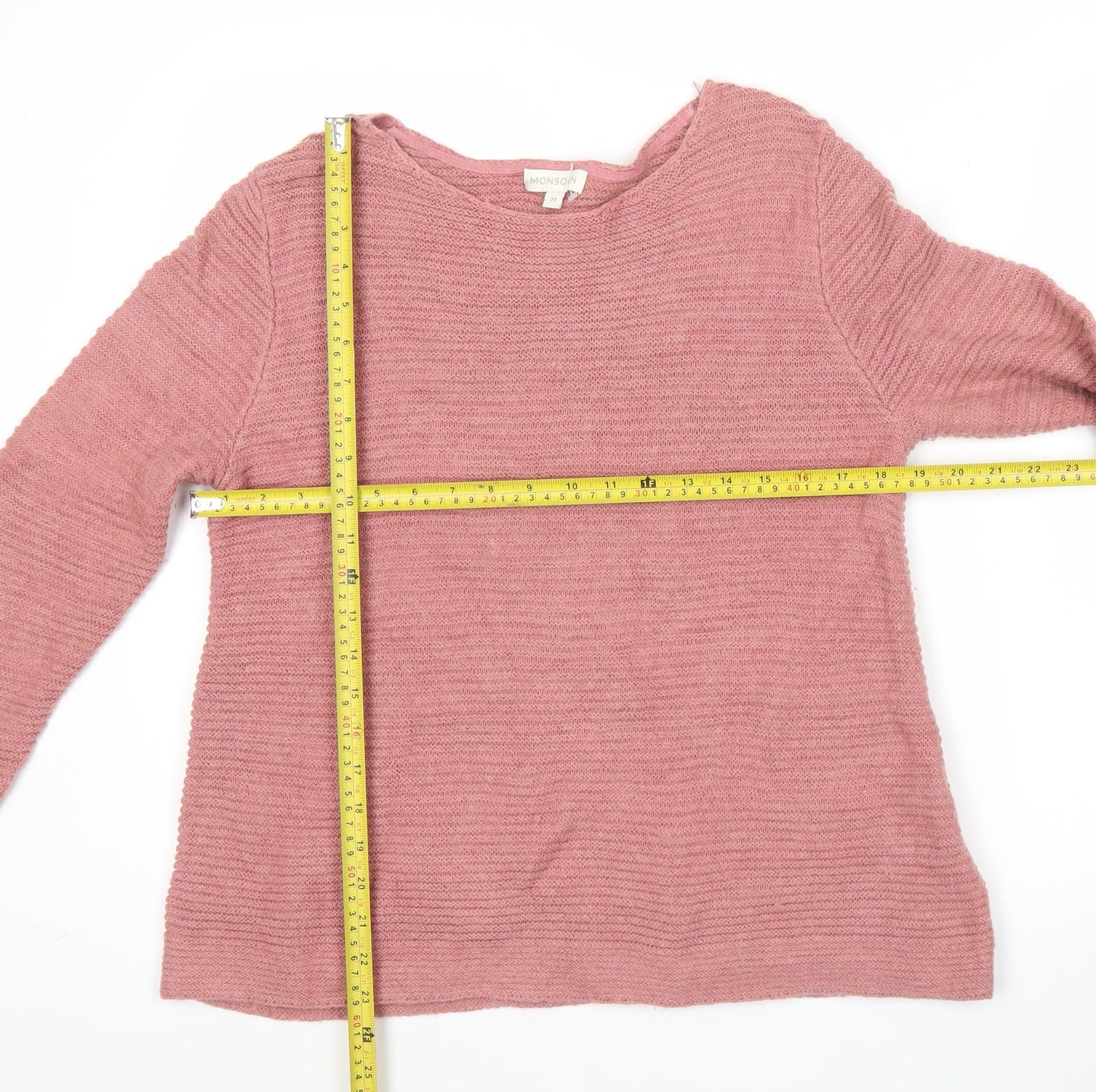 Monsoon Womens Pink Knit Pullover Jumper M Long Sleeve Boat Neck