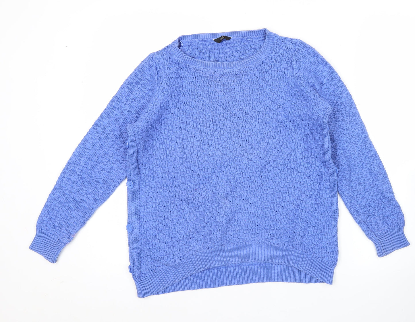 M&Co Women’s Blue Cotton Jumper Size 12 Crew Neck Long Sleeve