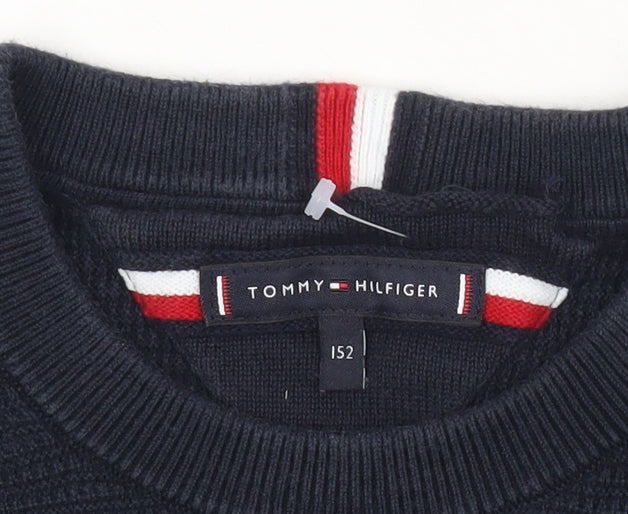 Tommy Hilfiger Boys Blue Cotton Waffle Knit Pullover Crew Neck Jumper Size 152