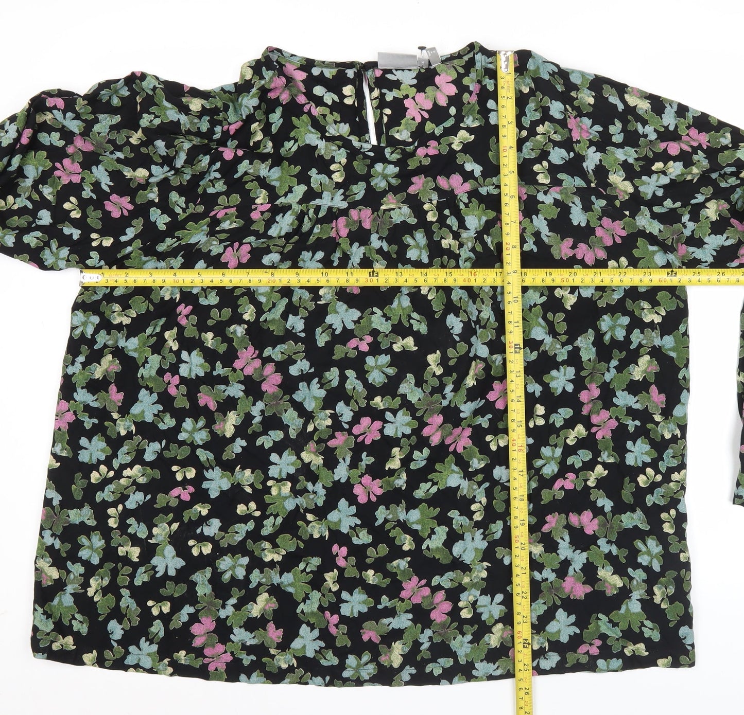 Fransa Women’s Black Floral Tunic Blouse XL Long Sleeve