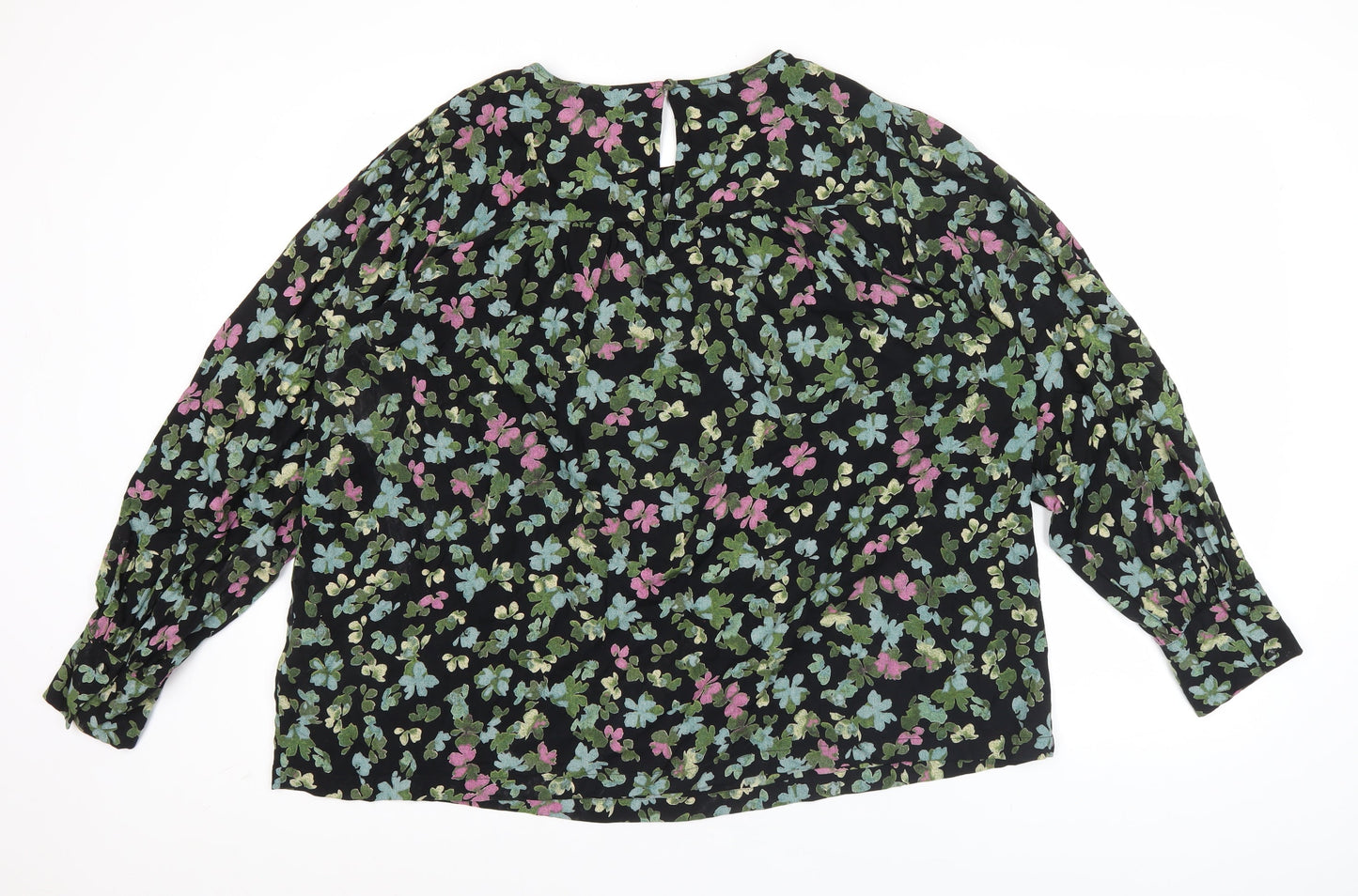 Fransa Women’s Black Floral Tunic Blouse XL Long Sleeve