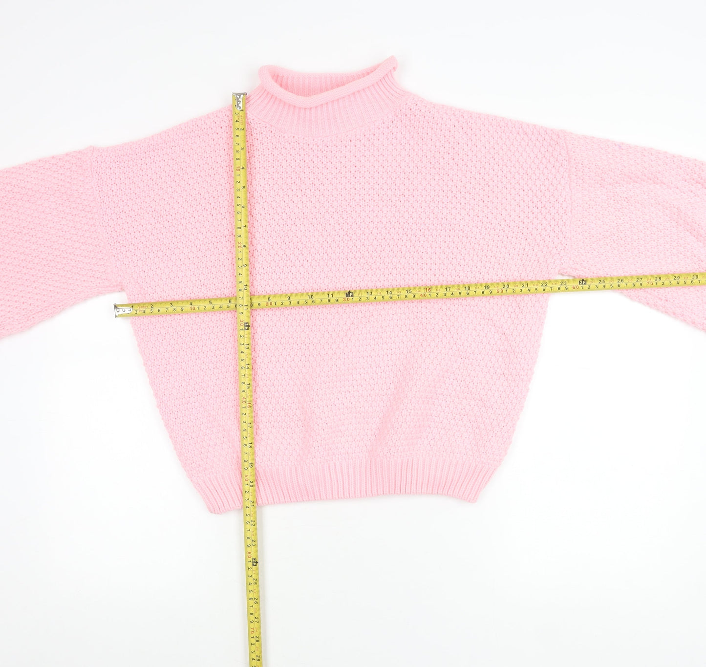 PrettyLittleThing Women’s Pink Chunky Knit Mock Neck Jumper Size S