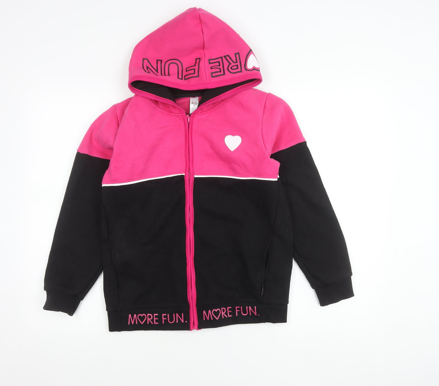 Sedra Girls Pink & Black Hooded Cotton Full Zip Jacket Size 12 Years