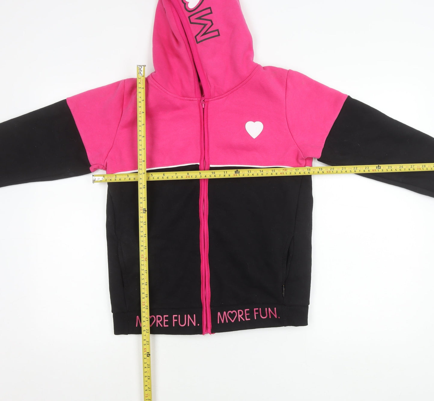 Sedra Girls Pink & Black Hooded Cotton Full Zip Jacket Size 12 Years