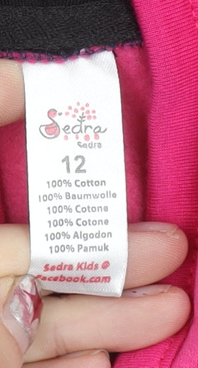 Sedra Girls Pink & Black Hooded Cotton Full Zip Jacket Size 12 Years