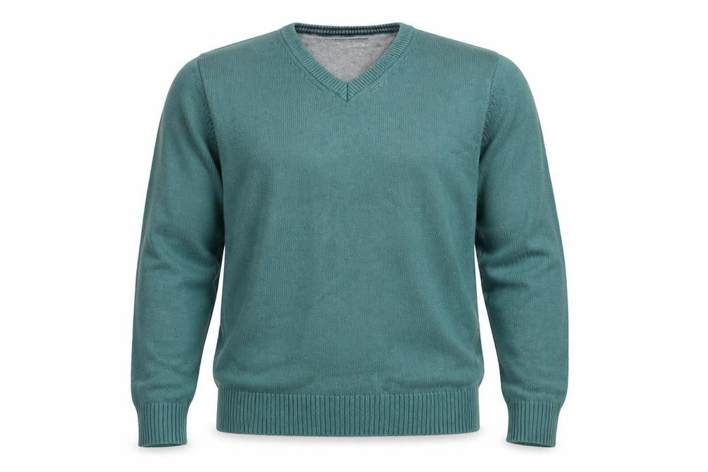 Maine New England Mens Green Cotton V-Neck Jumper Size M