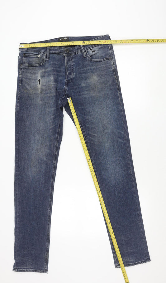 Jack & Jones Men’s Blue Slim Fit Glenn Denim Jeans Size 34 Distressed