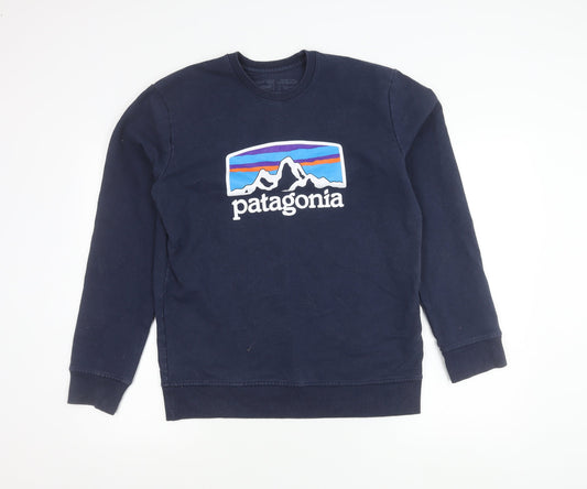 Patagonia Men's Blue Small Logo Pullover Sweatshirt Regular Fit