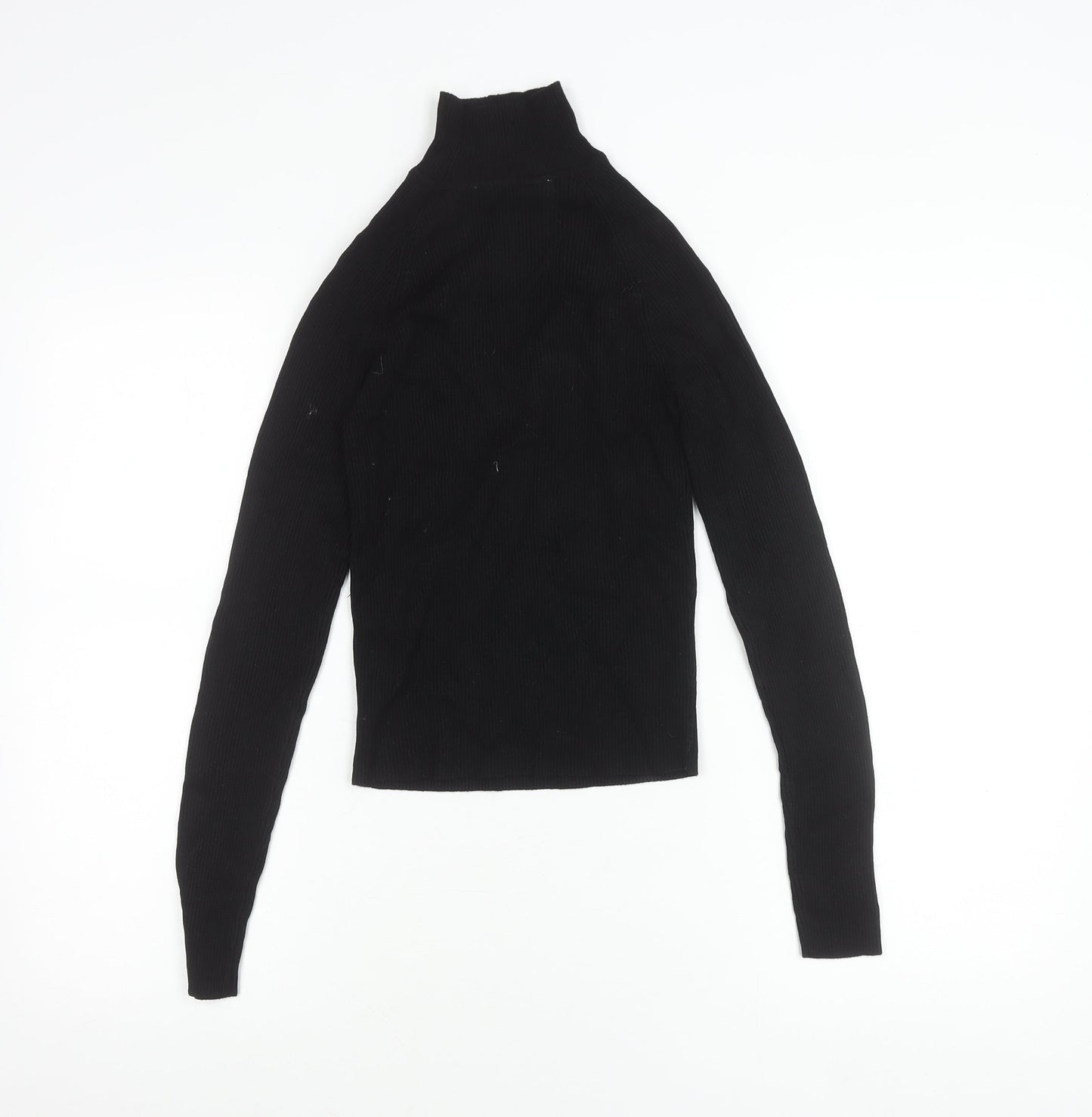 Zara Women Black M Mock Neck Slim Knit Long Sleeve Top