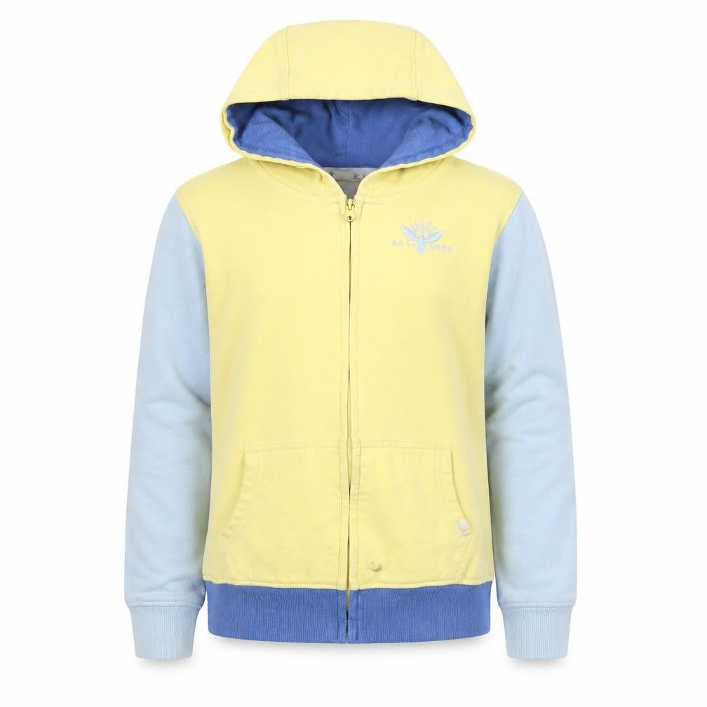 Front view of Saltrock girls’ yellow blue hooded full zip jacket 13 years
