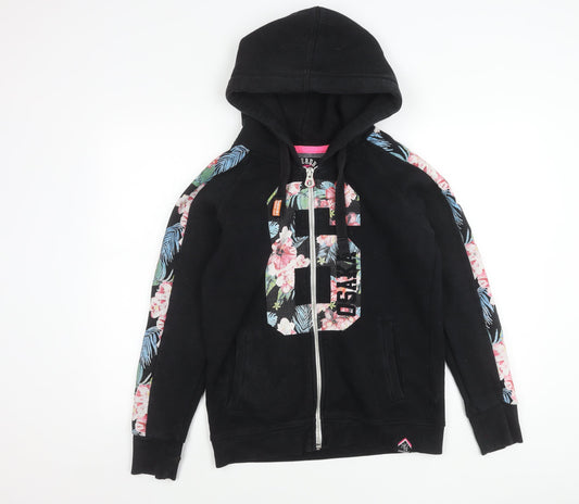 Superdry Women Black Floral Zip Hoodie Jacket Size L